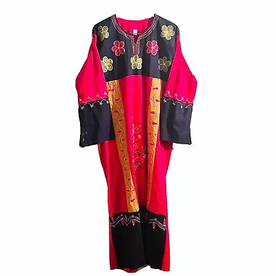 Egyptian Caftan Abaya Robe Muumuu Galabeya Embroidery Blue Pink Plus Size 2X • £14.25