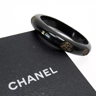 Auth CHANEL  Camellia Coco Bangle  Bracelet  Black / Beige Wood W0074a • $450.35