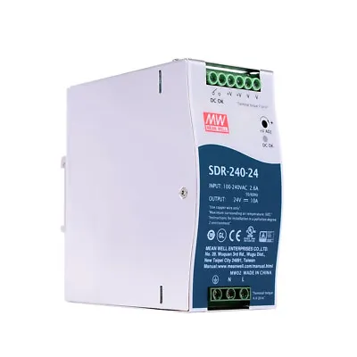 MEAN WELL SDR-240-24 AC To DC DIN-Rail Power Supply 240W 24VDC 10A • $66.99