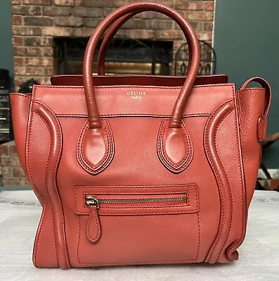 CELINE Luggage Bag Leather Micro Shopper Tote Handbag - GREAT • $679.15