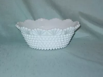 Vintage White Milk Glass Hobnail Serving Bowl With Scallop Edge • $12.99