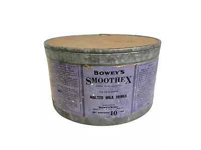 Vintage 1930 Bowey’s Smoothex Malted Milk  10 Lb. Tin Fisher Ice Cream Ripon Wi • $20