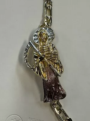 Pulsera De La SANTA MUERTE Con Flores Oro Laminado Grim Reaper Bracelet GP • $12.99