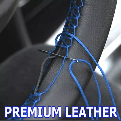 BLUE Car Auto Van Steering Wheel Glove Leather Cover Non Slip DIY Universal 38cm • $9.99