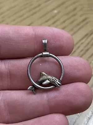 Vintage Sterling Silver 925 - KABANA Dolphin Swimming Over Ring Pendant • $28