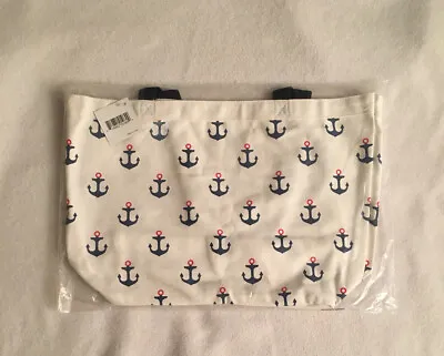 NWT MACY'S Anchor Canvas Tote Shopper Beach Bag In Cream / Navy • $11.99