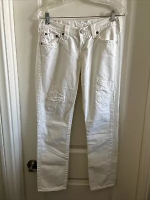 TRUE RELIGION Womens Brianna Skinny Jeans Sz 28 Distressed Button Fly White • $39.95