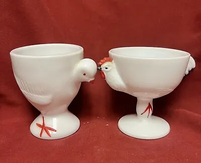 PAIR WHITE MILK GLASS CHICKEN EGG / CUSTARD CUP Great For Ice Cream • $18.50