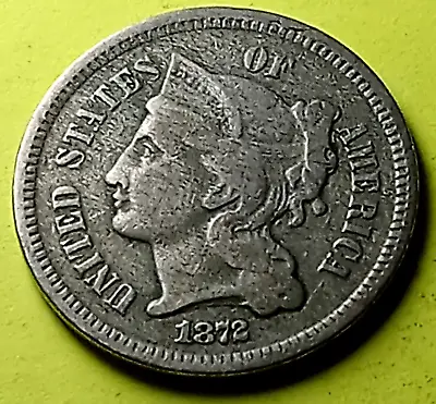 $12 • Buy 1872 Liberty Head THREE CENT NICKEL, 3c, Obsolete U.S. ODD TYPE Coin #0113