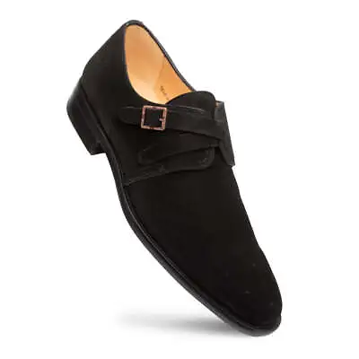 NEW Mezlan Dress Shoes Genuine English Suede Leather Fashion Monk Strap Black • $395