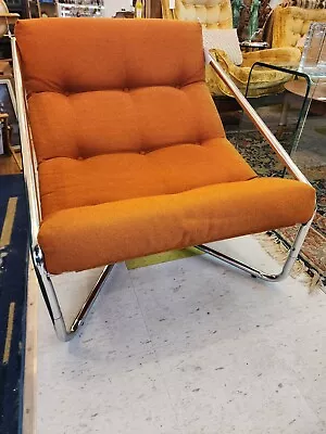 Milo Baughman Style Mid Century Chrome Upholstered Lounge Chair • $1275