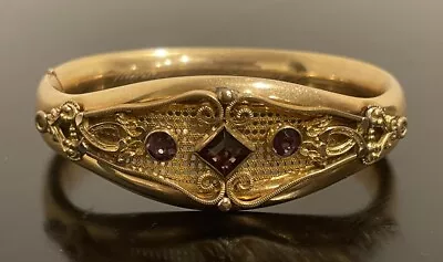 Vintage Victorian Gold Filled Amethyst Rhinestones Hinged Bangle Bracelet • $200