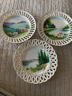 Ucagco Set Of Three Vntg Reticulated China Decorative Plates Countryside Theme • $45