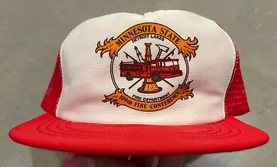 VINTAGE Detroit Lakes Fire Department Trucker Hat Minnesota Snapback Cap • $12
