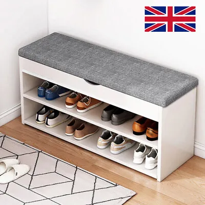 Shoe Bench Shoes Storage Rack Cabinet Organise Cushion Seat Padded Hallway Stool • £37.88