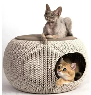 Closed Bed Bunk Cat Dog Rabbit Pet Beige Double Cushion Igloo Cave Elegant Decor • £72.73