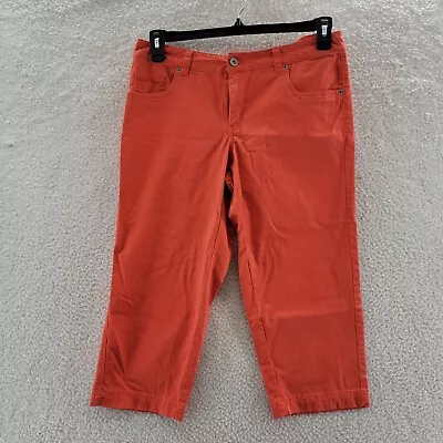 MERONA Stretch Extensible Capri Pants Women's 10 Orange Button Zip Closure + • $7.42