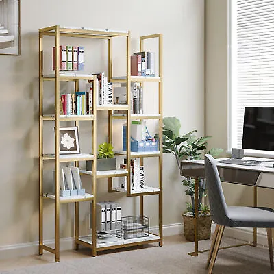 6-Tier Gold Bookshelf Bookcase Open Display Shelves With Shelves Storage Rack • $96.98