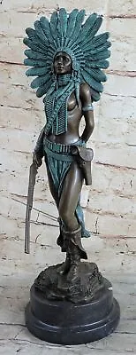 RARE Vintage Armor Bronze Native American Indian Warrior With Gun Statue Art NR • $234.50