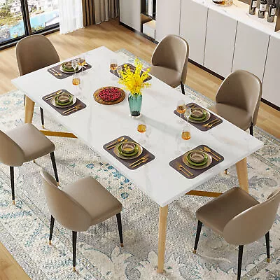 71  Large Rectangular Dining Table For 6 Modern Faux Marble Wood Kitchen Table • $171.97