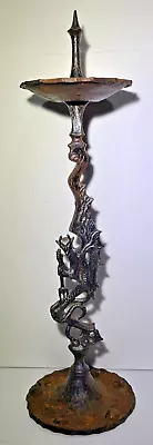 OLD 27  1920S ARTS & CRAFTS Cast Iron *DEVIL* ASHTRAY STAND Iridescent Black VTG • $799