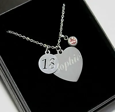 ENGRAVED 18th Birthday Gift Necklace Pendant Birthstone Personalised Jewellery • £14.39