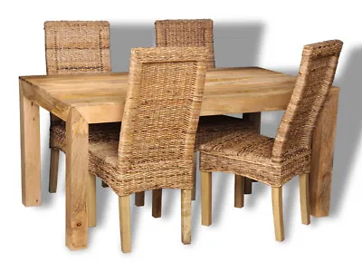 Solid Mango Wood Light Dakota 120cm Table & 4 Havana Chairs New Furniture  • £703.45