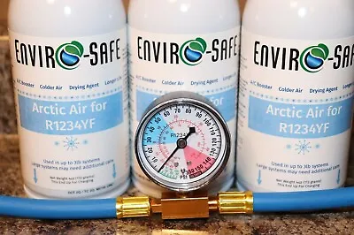 GET COLDER AIR Arctic Air Refrigerant Support For R1234yf 3 Cans & Gauge • $48.99