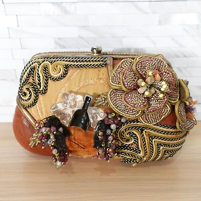 VTG MARY FRANCES Clutch Leather Floral Beaded Minaudiere Purse Art To Wear RARE • $148.88