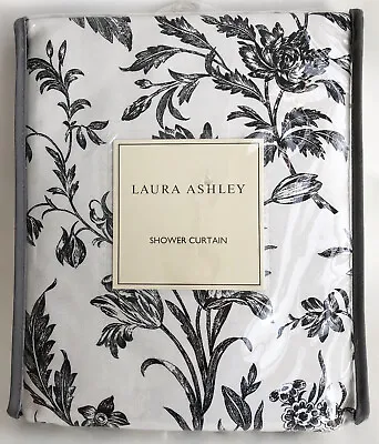 Laura Ashley Black White Floral Toile Shower Curtain 72x72 Amberley NEW • £36.64