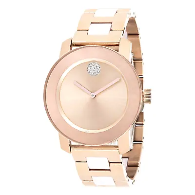 Movado Bold $895 Womens Beige/rose Gold Ceramic Stnls Stl Crystals Watch 3600799 • $254.32