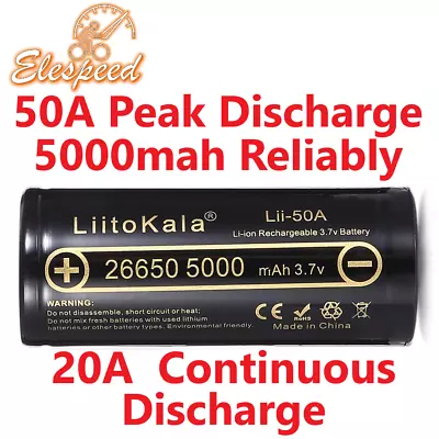 26650 Lii-50A 5000mAh Li-ion 3.7v Rechargeable Battery Powerful Torch EBike UK • £12.95