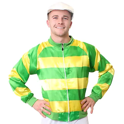  Jockey Costume 2 Piece Green Set Mens Horse Racing Fancy Dress Adult Jacket Cap • £18.99