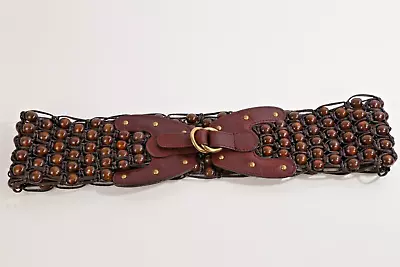 Michael Kors Brown Leather Beaded Braided Gold Buckle Belt Size M/L • $39.99