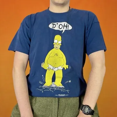 Vintage Homer Simpson D'Oh Graphic T-Shirt Simpsons Single Stitch Cartoon TV 90s • £20