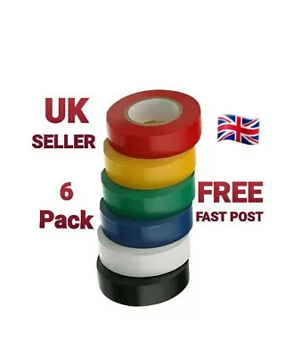 6x Pack PVC Elextrical Insulating Tape Flame Retardant Coloured Insulation Tapes • £3.59