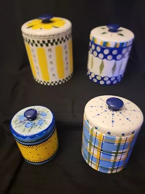 4 Pc. Set Vintage  Ransburg Hand Painted Canisters Blue And Yellow • $49.97