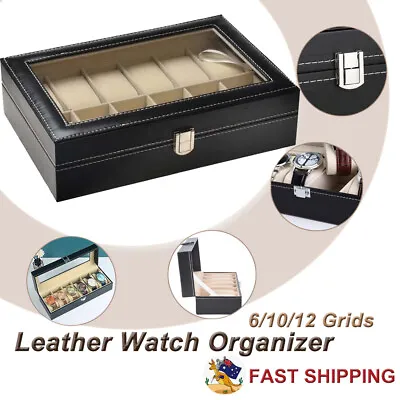 6/10/12 Grids Leather Watch Box Organizer Case Jewelry Display Storage Showcase • $16.95