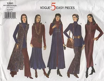 Vogue Sewing Pattern 1291 Easy Knit Dress Top Skirt Trousers & Long Vest Size 12 • £7.95
