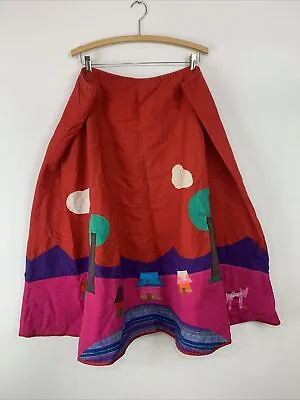 Vintage Topicano Mexican Embroidered Skirt Village Scene Needs Repair • $128.48