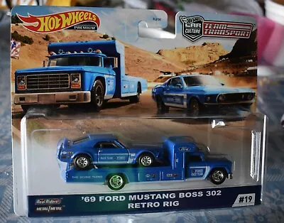 Hot Wheels '69 FORD MUSTANG BOSS 302 & RETRO RIG Team Transporter  # 19 NEW • $34