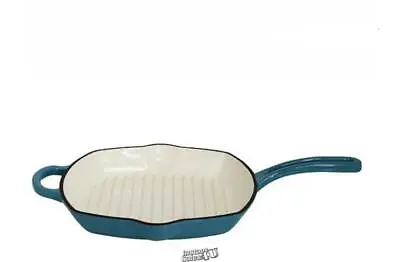 Mirro 10.5  Cast Iron Square Grill Pan Teal Green And Cream • $44.99