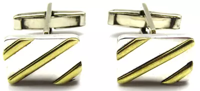 925 Sterling Silver Mexico Cufflinks W/ Gold Stripes Vintage Men Accessory • $32.45