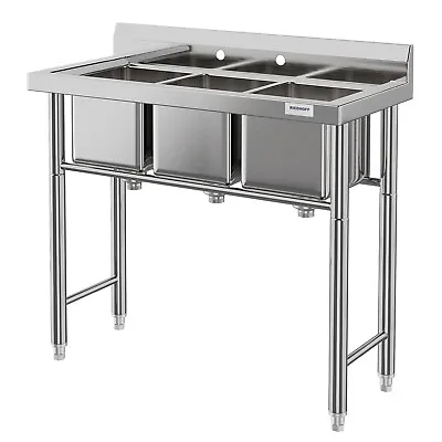 Stainless Steel Commercial Kitchen Utility Sink With 3 Compartment Backsplash • $209.99