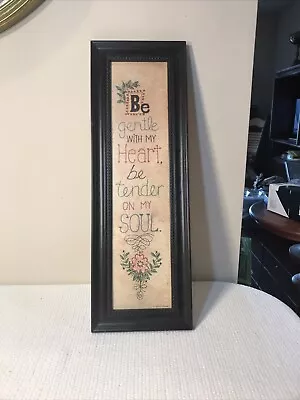 Country Framed Stitchery Primitive In Black Distressed Wood Frame 22 5/8” X 7 5/ • $22.98