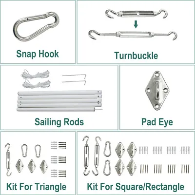 Sun Sail Shade Fixing Accessory Kit Hardware Fittings Garden Sailing Rods Pole • £13.97