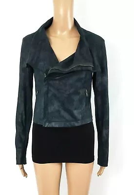 GEORGIE Green Faux Suede Asymmetrical Zip Front Moto Jacket Sz S • $13