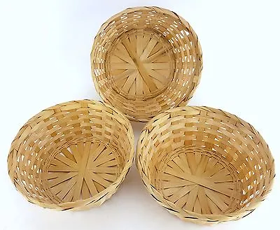 3 Pack Lot 8  Round 3-1/2  Deep Wicker Basket Rattan Woven Plain  • $9.97