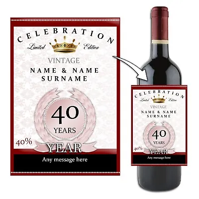 £3 • Buy Personalised Wine Champagne 40th Ruby Wedding Anniversary Bottle Label N34