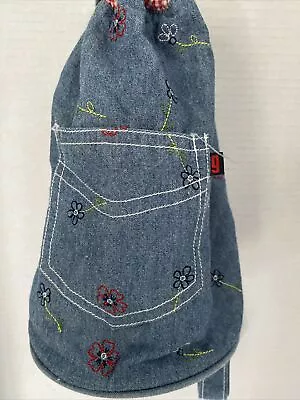 Vintage Denim Drawstring Bag Youth Backpack Gymboree Pocket Embroidery 9” Tall • $14.97
